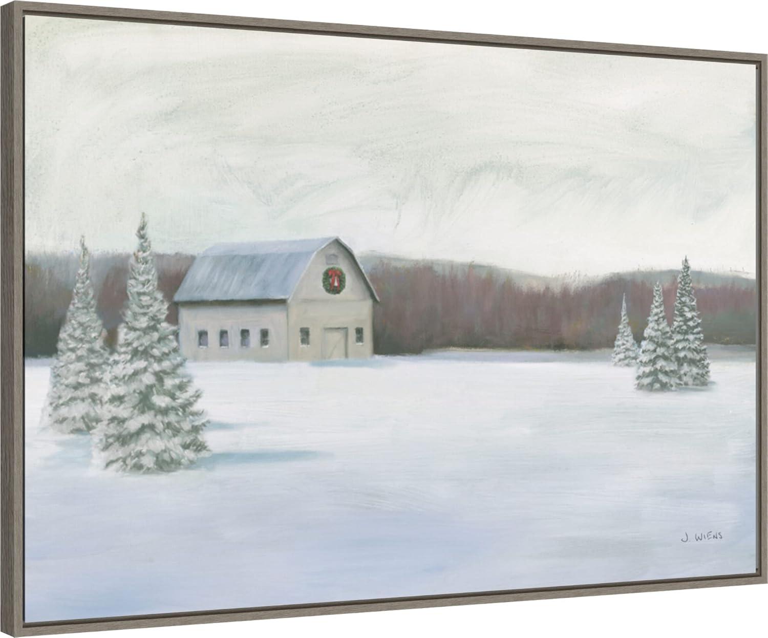 Amanti Art Holiday Winter Barn by James Wiens Canvas Wall Art Print Framed 33-in. x 23-in.