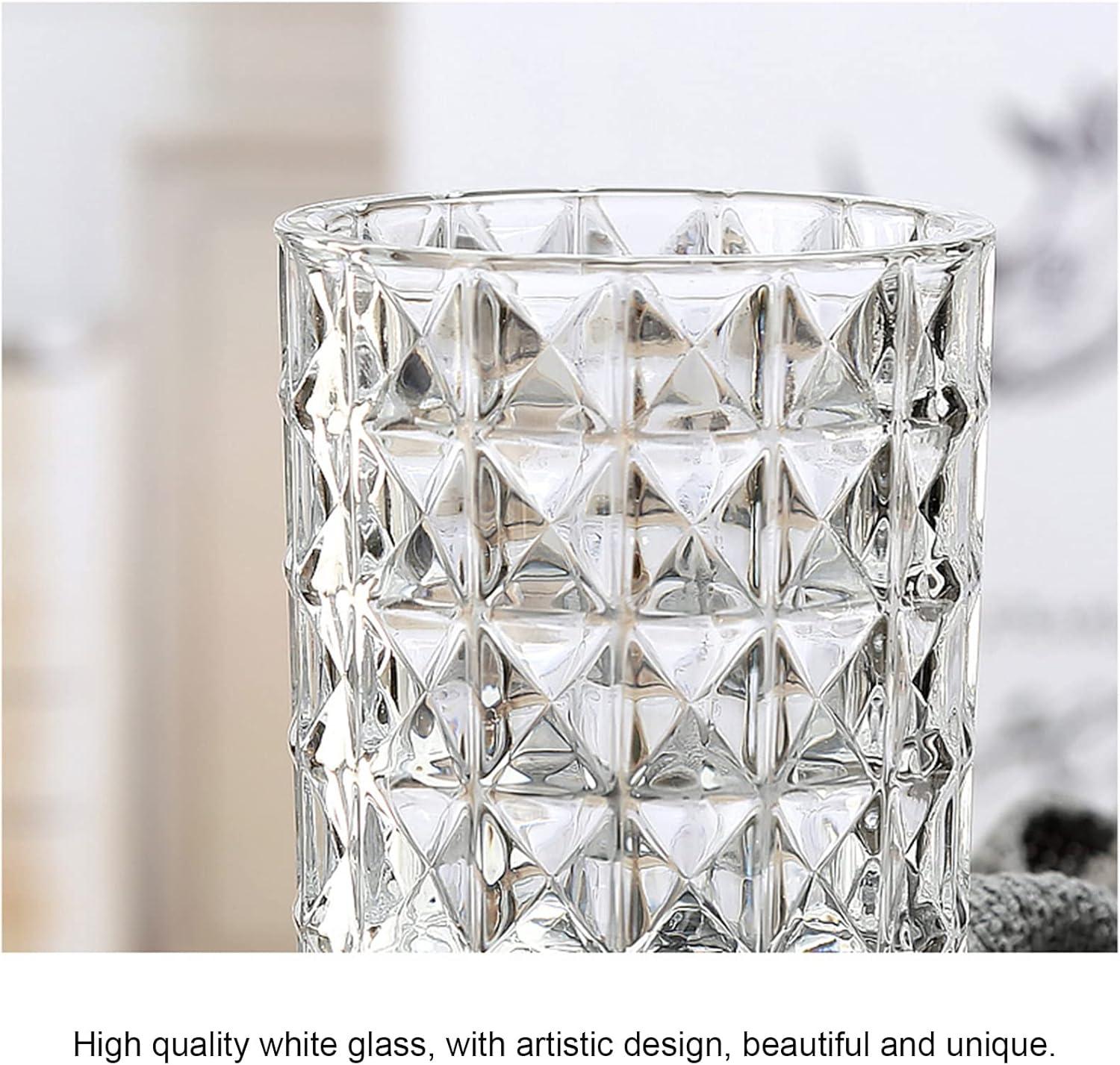 7 Inch Modern Glass Vase with Embossed Ribbed Base - Clear Hydroponic Design for Home Decor, Weddings Party Living Room, Dining Table Floral Arrangement Centerpiece