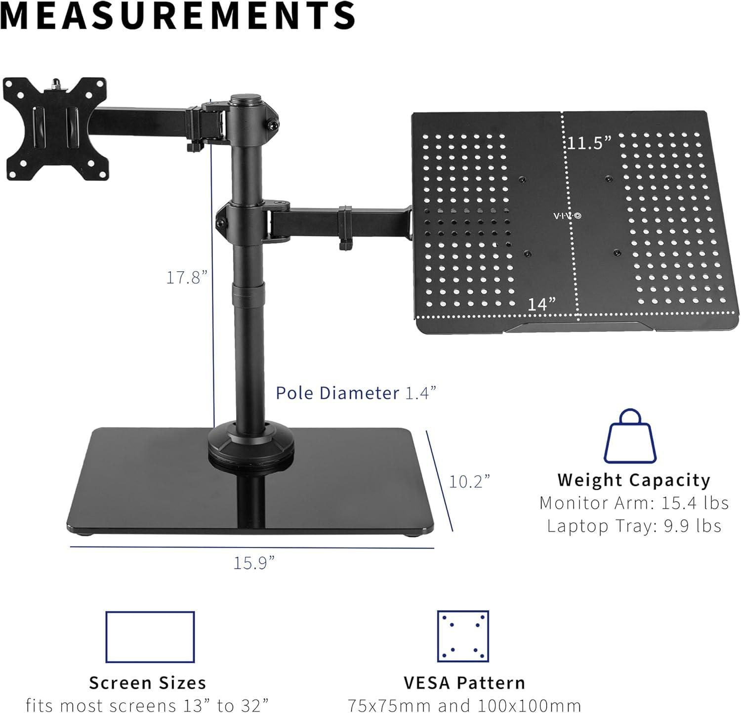 VIVO Black Laptop & Monitor Desk Stand with Glass Base, Fits up to 32" Screen