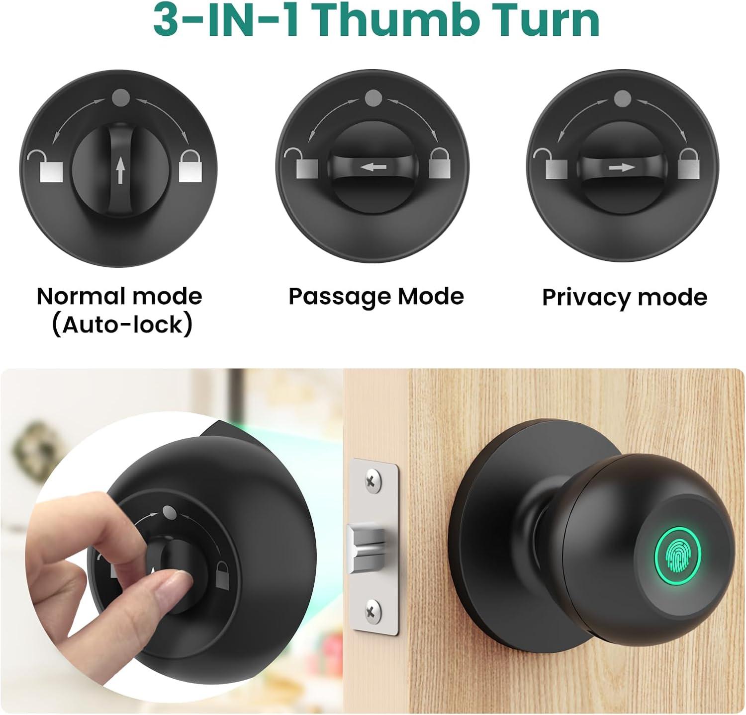 Ghome Fingerprint Smart Door Knob Lock App Control Biometric with Type-C Charge