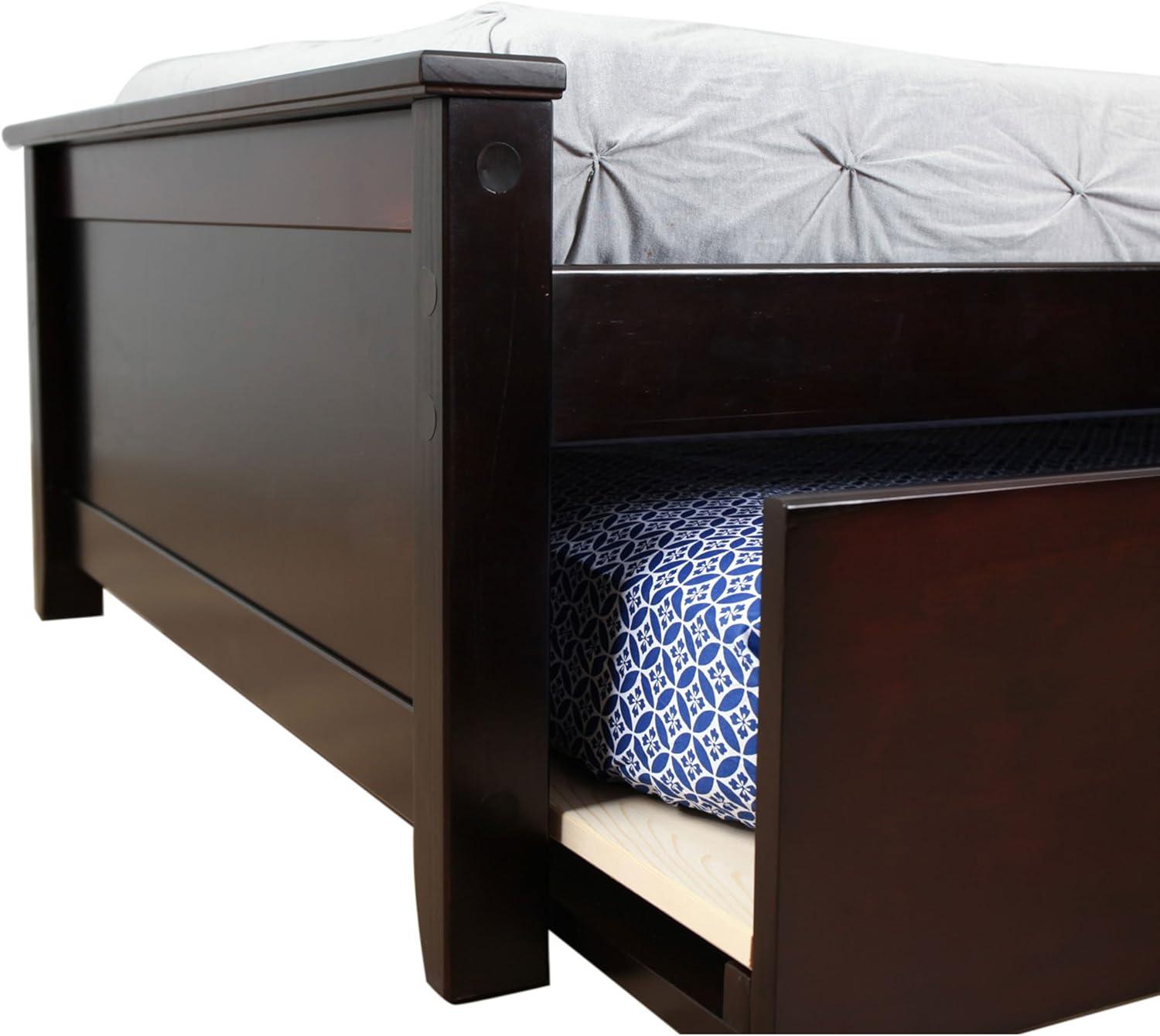 Pine Wood Twin Bed with Slatted Headboard and Trundle
