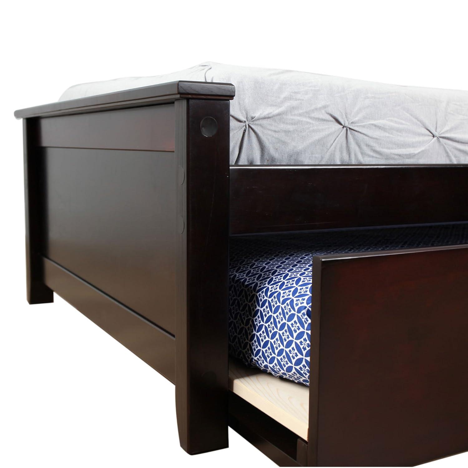 Pine Wood Twin Bed with Slatted Headboard and Trundle