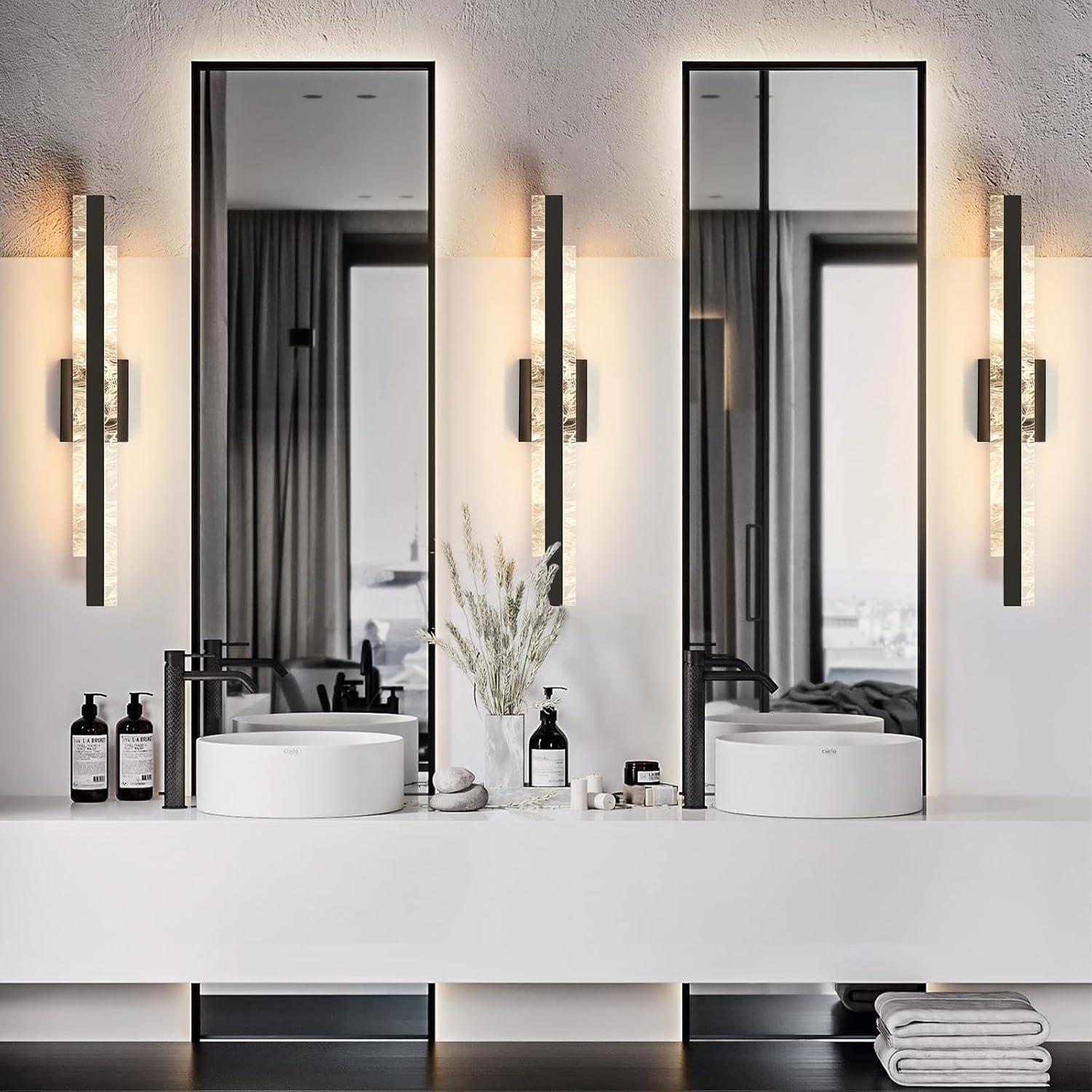 Modern Bathroom Vanity Light: Matte Black 27 inch 28W Dimmable LED Bath Bar Light Fixtures Over Mirror - Wall Sconce Picture Lights for Paintings Cabinets Bedroom 3000k
