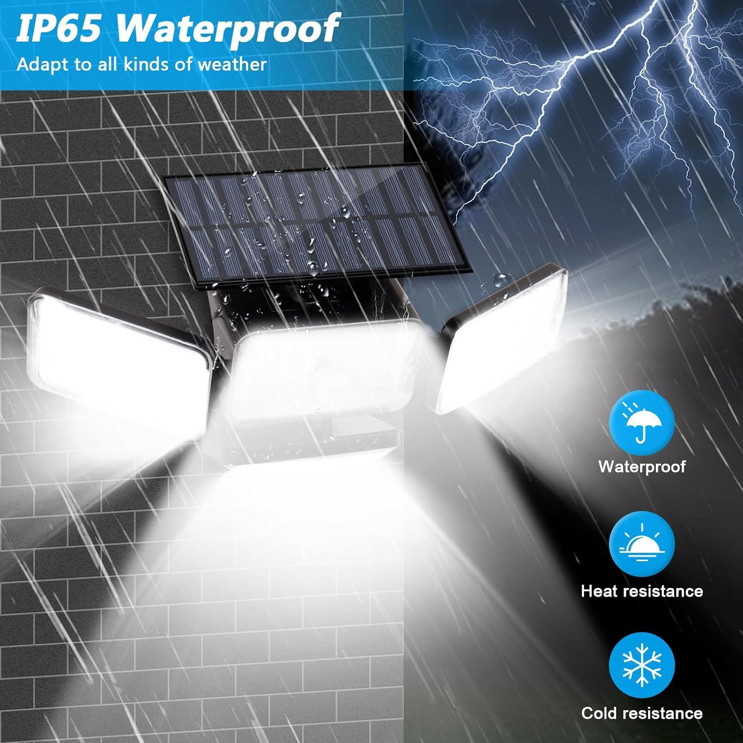 2 Pack 4 Heads Solar Flood Wall Lights,IP65 Waterproof Motion Sensor Outdoor Lights with Remote Control for Outside Yard