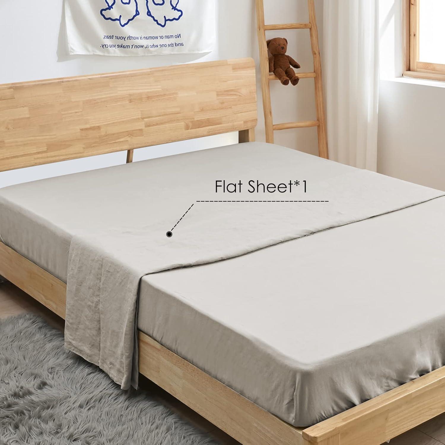 King Size Stone Washed Organic Linen Bed Sheet Set