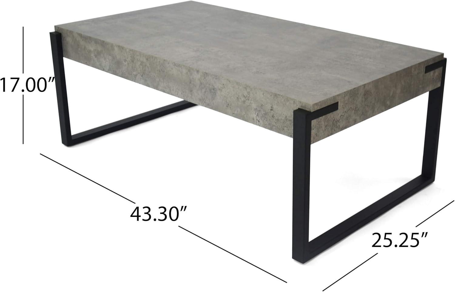 Ashford Light Concrete Faux Wood Coffee Table with Matte Black Metal Frame