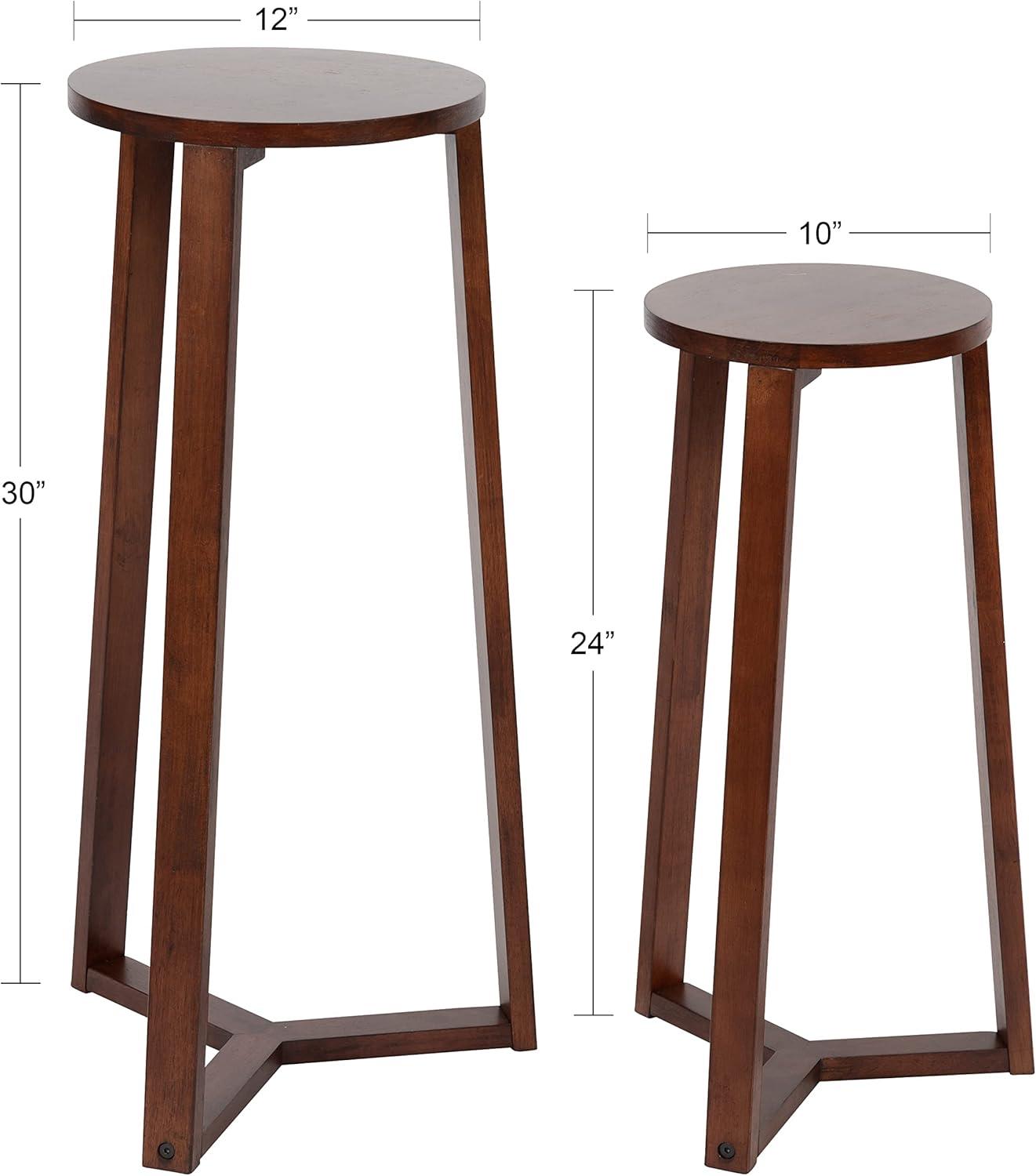 Walnut Brown Round Wood Nesting Tables, Set of 2