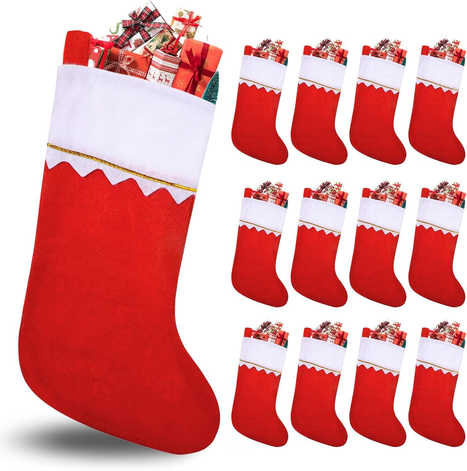 Red and White Felt Christmas Stockings with Gold Trim, 12-Pack