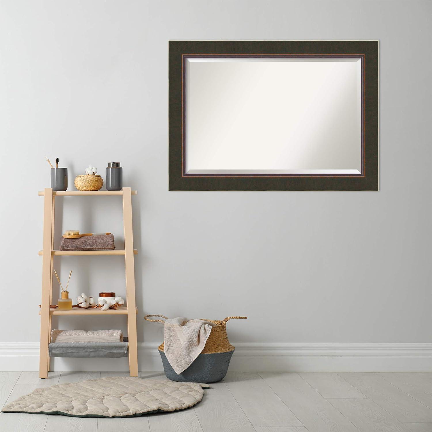 Amanti Art Milano Bronze Beveled Wood Bathroom Wall Mirror