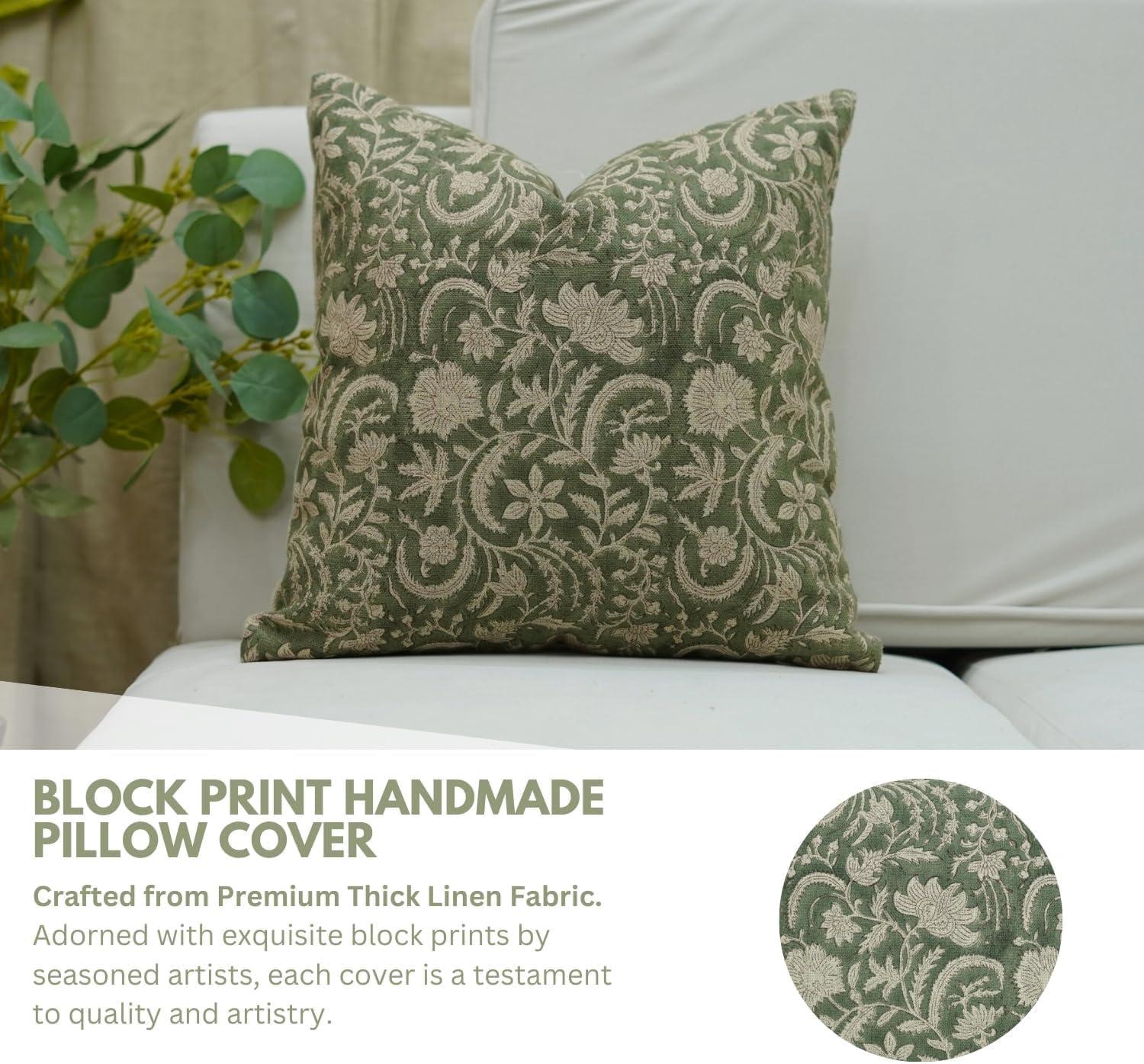 Fabdivine Floral Linen  Pillow Cover for Indoor/Outdoor