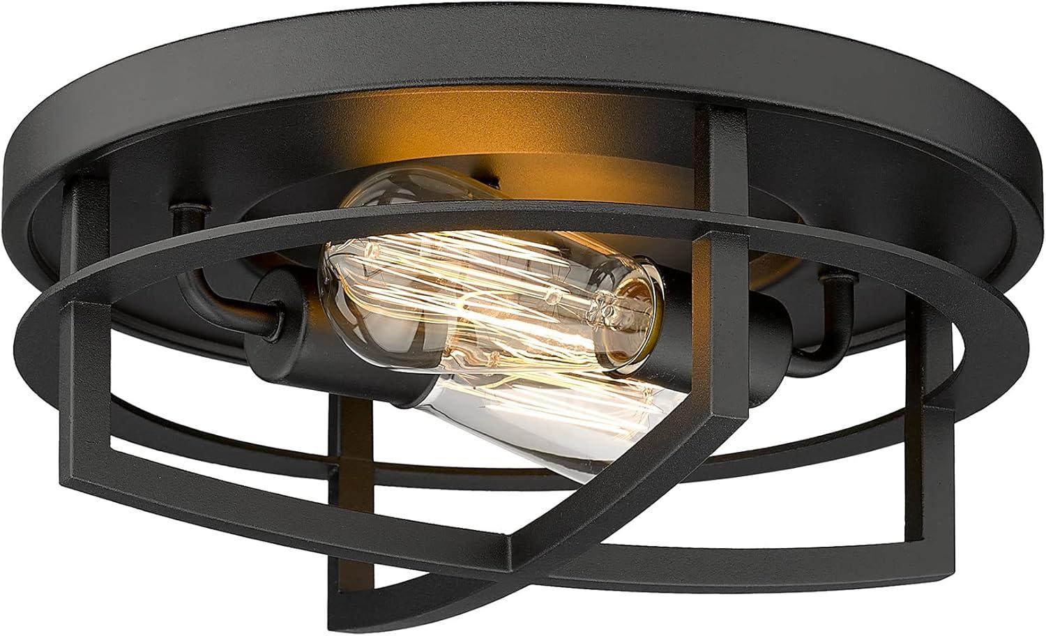 Ceiling Light Fixture,2-Light Farmhouse Flush Mount Ceiling Light for Hallway Foyer Bedroom,13 inch Black Finish,4FW01-F BK