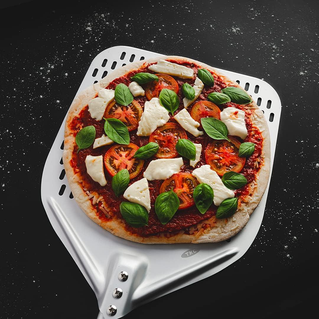 TKC 14 In Perforated Pizza Peel - Aluminum Turning Peel for All Pizza Ovens 31 Black/Red