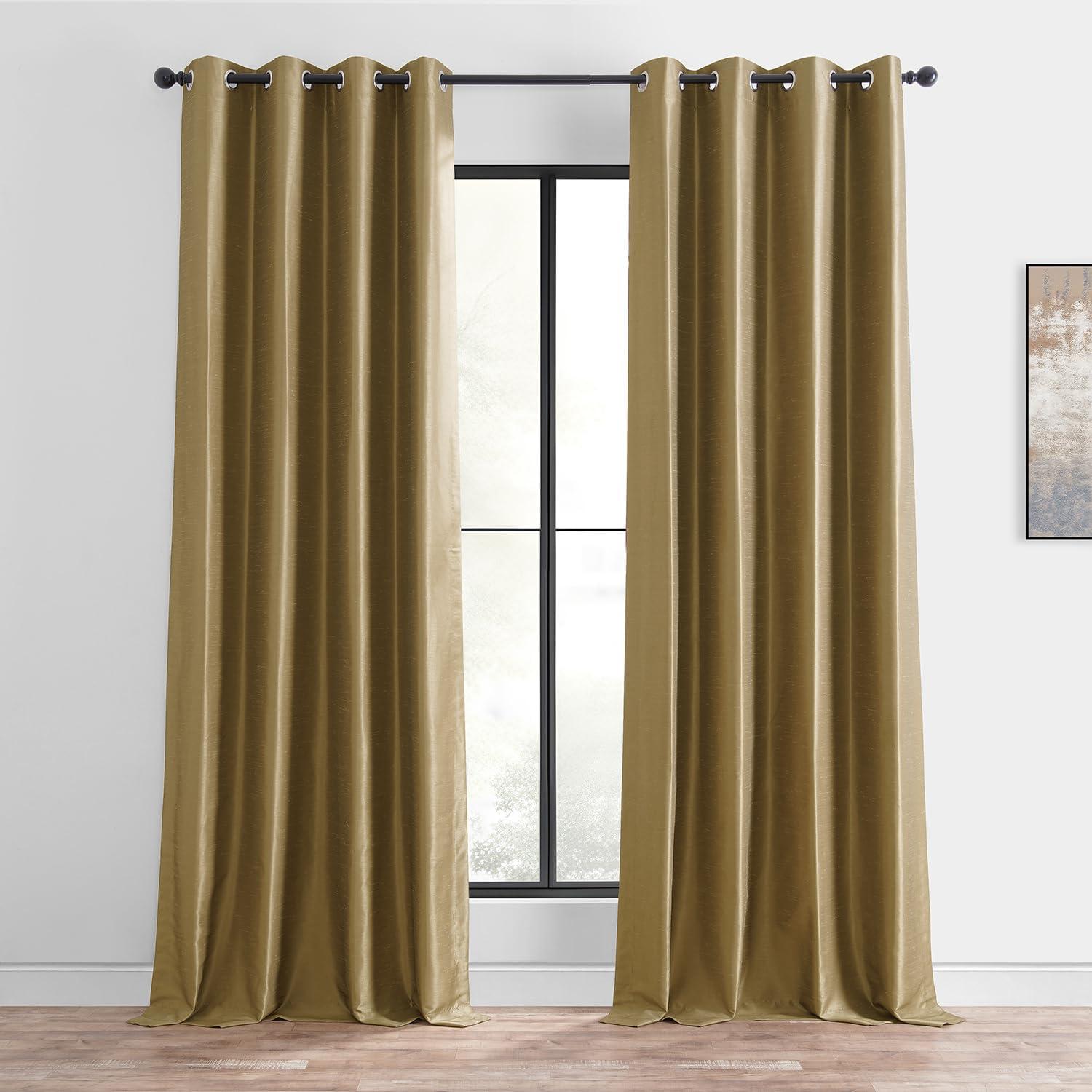 Flax Gold Grommet Blackout Faux Silk Extended Drapes