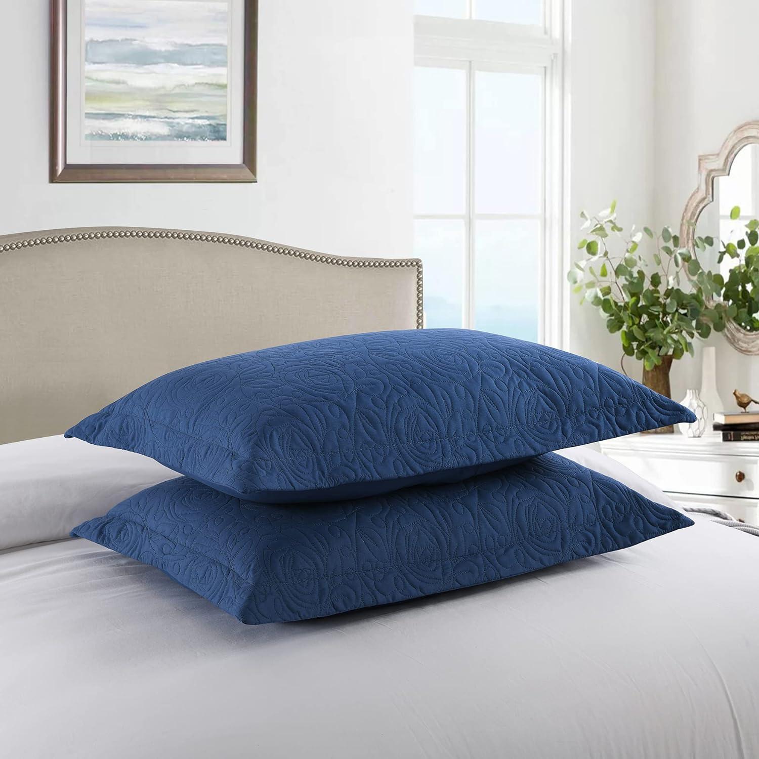 Marcielo 2 Pcs Embroidered Pillow Shams King Size Navy King