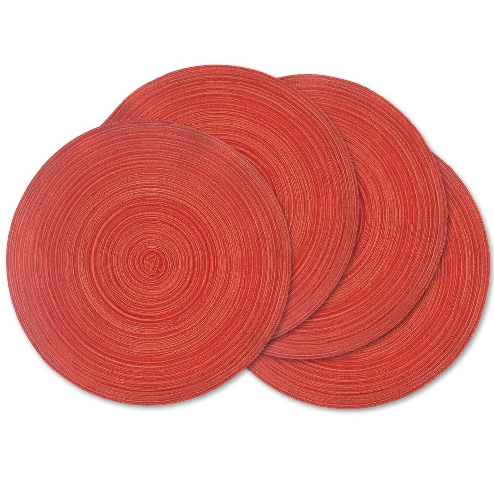 Round Woven Placemats, 4 Pcs, 15" Braided Woven Placemats, Attractive Kitchen Place Mats, Round Placemats as Table Mat (Red)