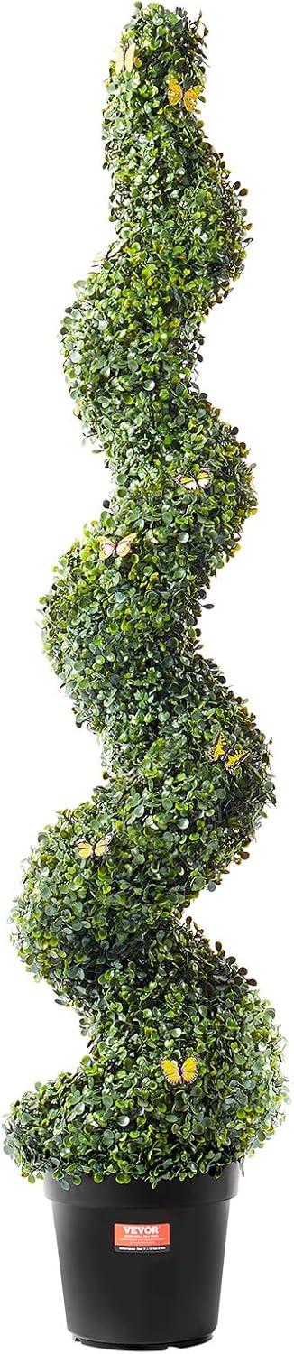 60" Green Spiral Boxwood Topiary Trees in Black Pots