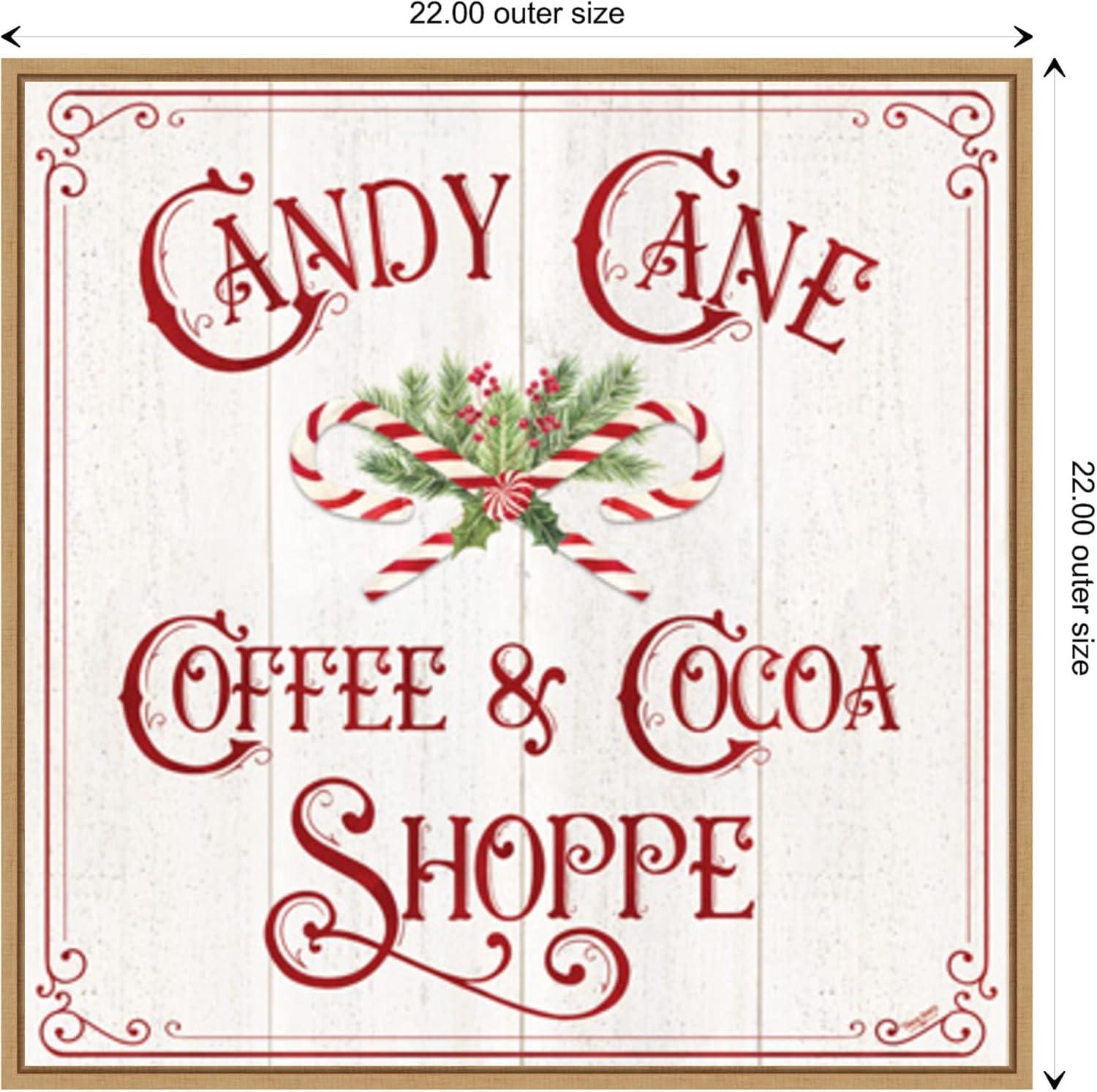 Amanti Art Vintage Christmas Signs I-Candy Cane Coffee by Tara Reed Canvas Wall Art Print Framed 22 x 22-in.