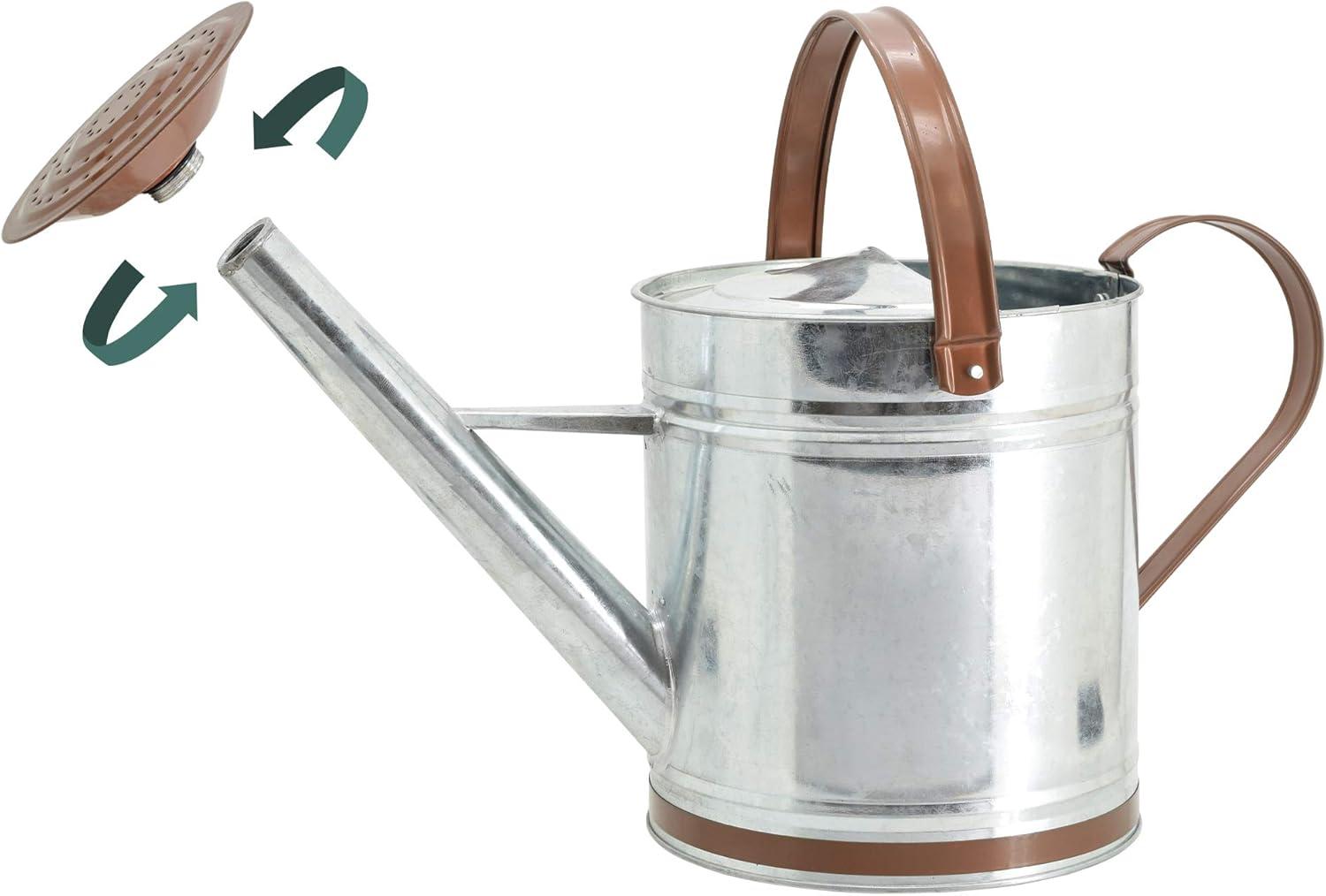 Classic 1.3 Gallon Galvanized Metal Watering Can with Brown Handles