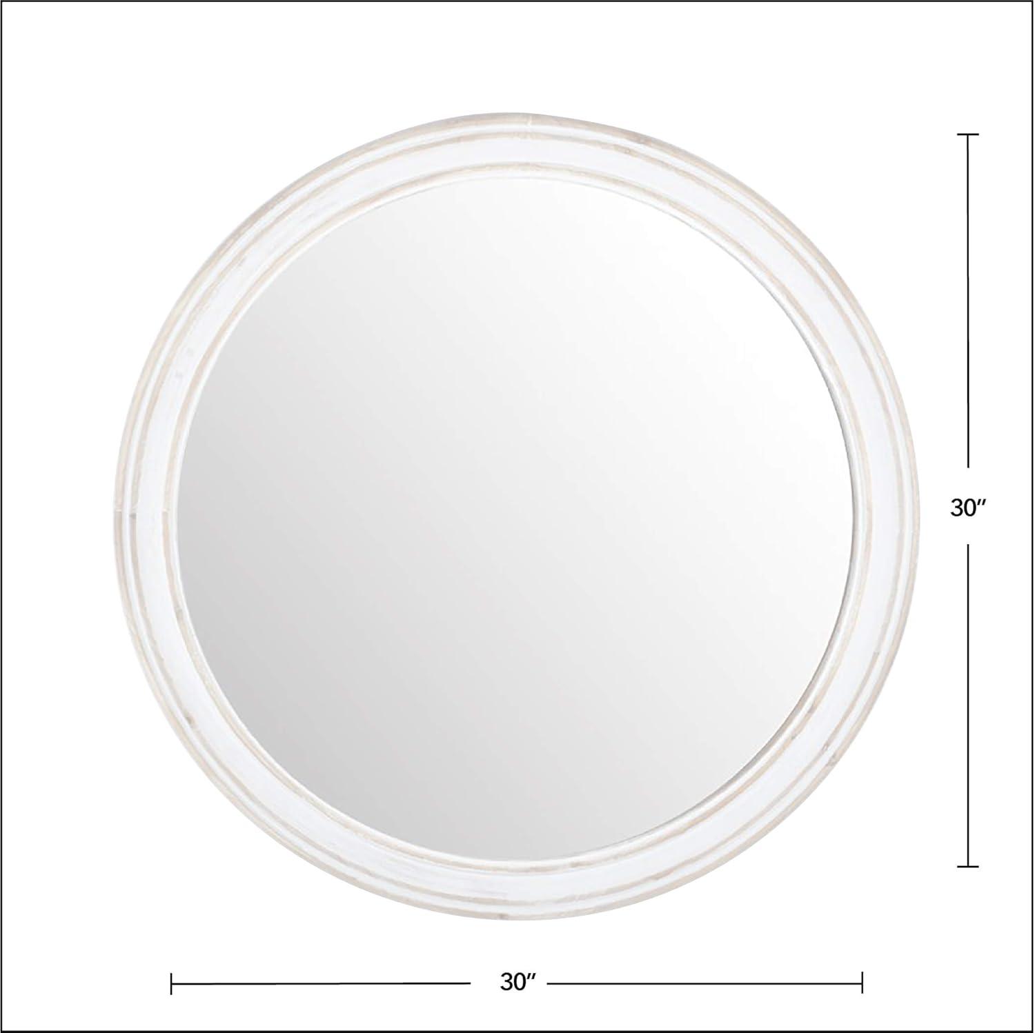 Aged White Round Weathered Wood Wall Mirror 32.8"