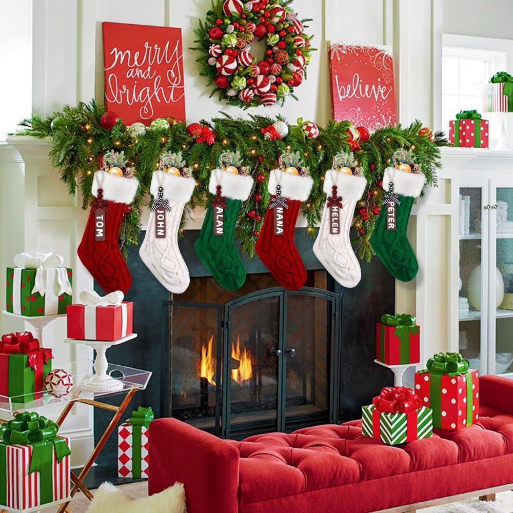 Gotoha 6PACK Christmas Stockings,18Inches Large Cable Knitted Stocking Xmas Hanging Stocking Decorations