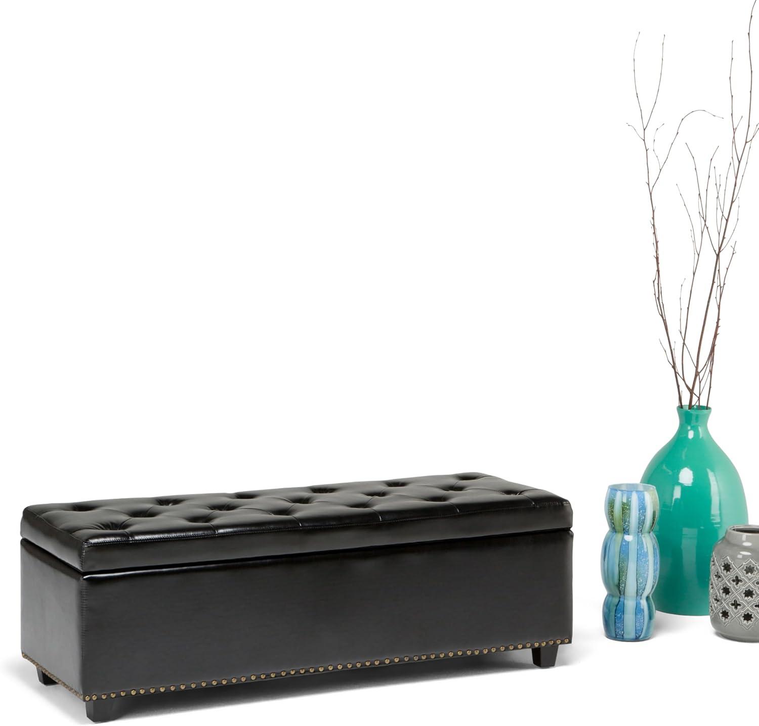 Simpli Home Hamilton 48"W Upholstered Storage Ottoman Bench with Lift-Top Lid, Tufted Design, and Nailhead Trim