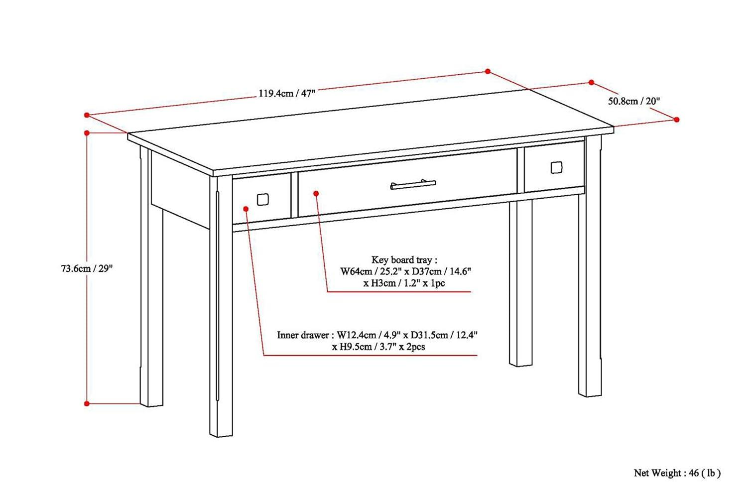 Simpli Home Avalon Solid Wood Desk with Keyboard Tray and Storage