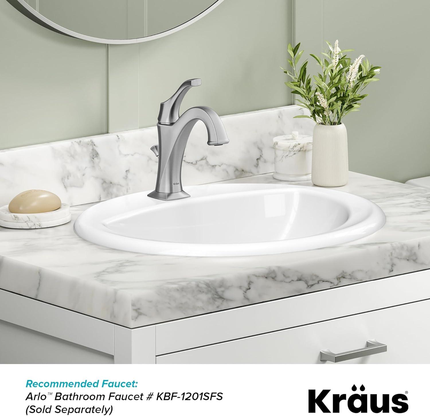 KRAUS Elavo. Rectangular Porcelain Ceramic Undermount Bathroom Sink In White With Overflow Drain, KCU-242