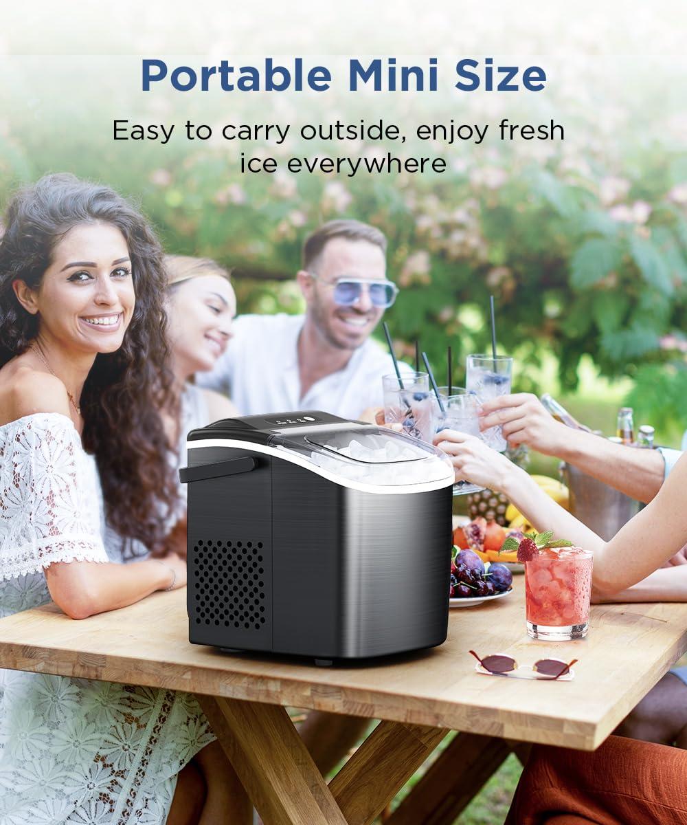 Stainless Steel Portable Countertop Ice Maker with Self-Cleaning