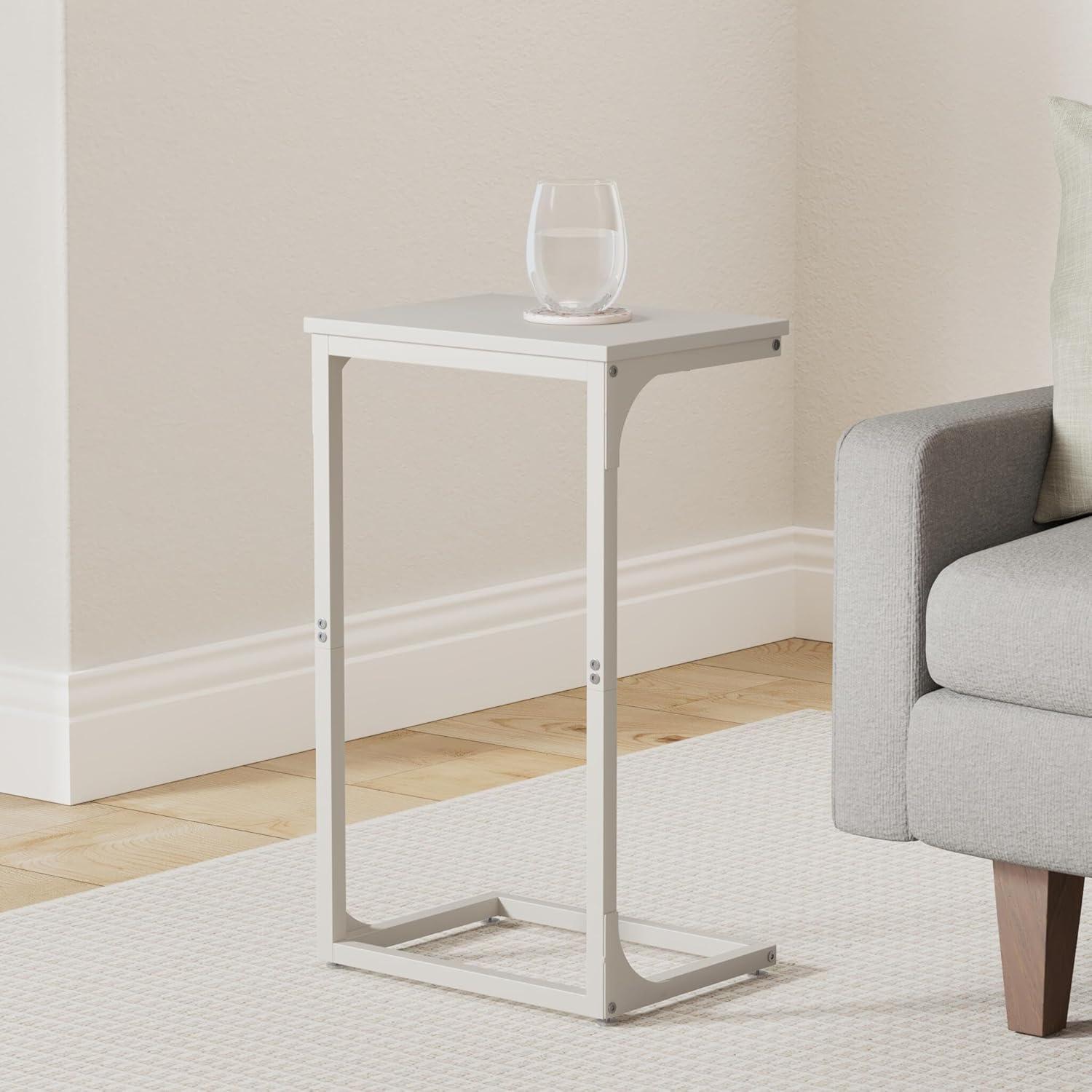 Cream White C-Shaped Metal Frame End Table