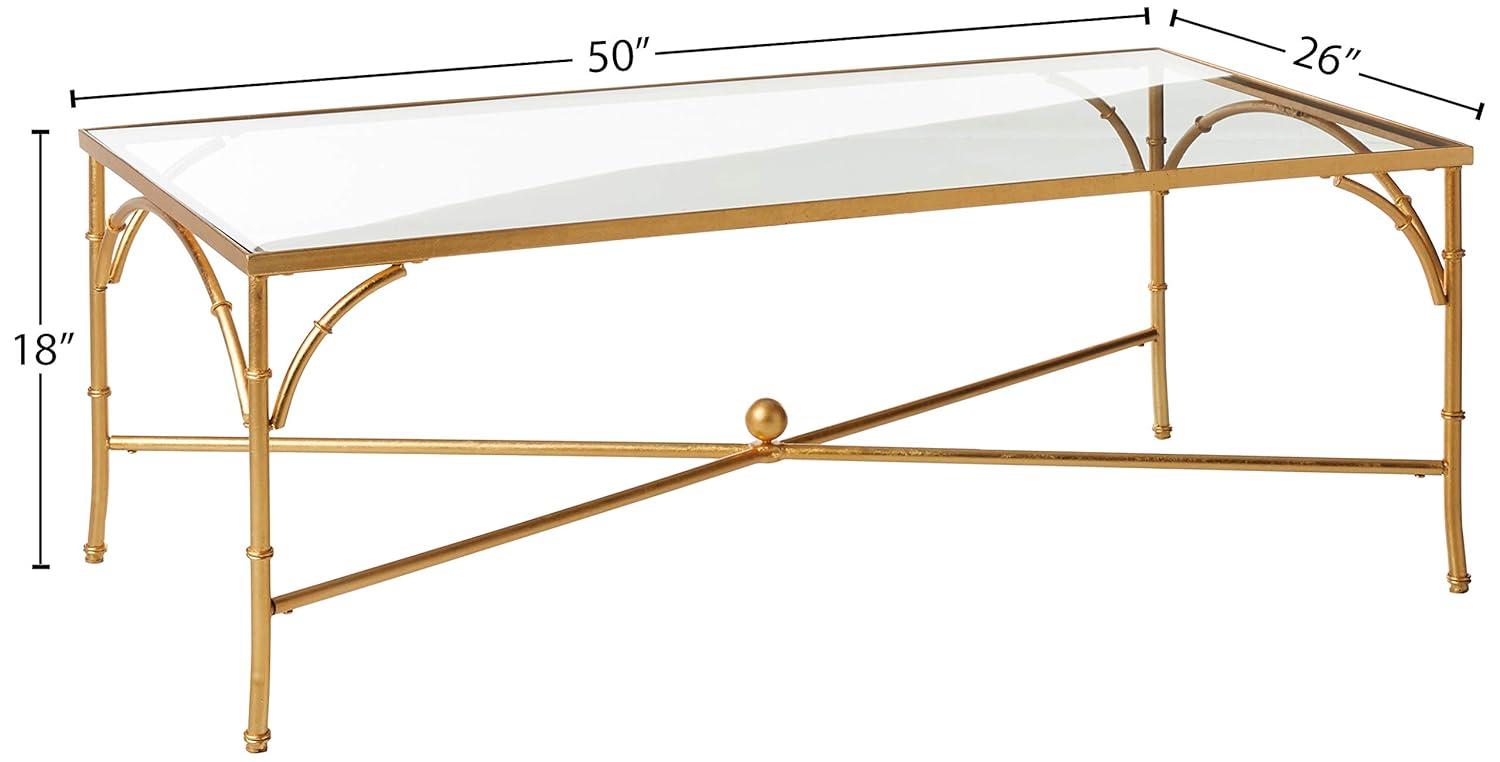 Maurice Gold Gilt Iron and Tempered Glass Rectangular Coffee Table