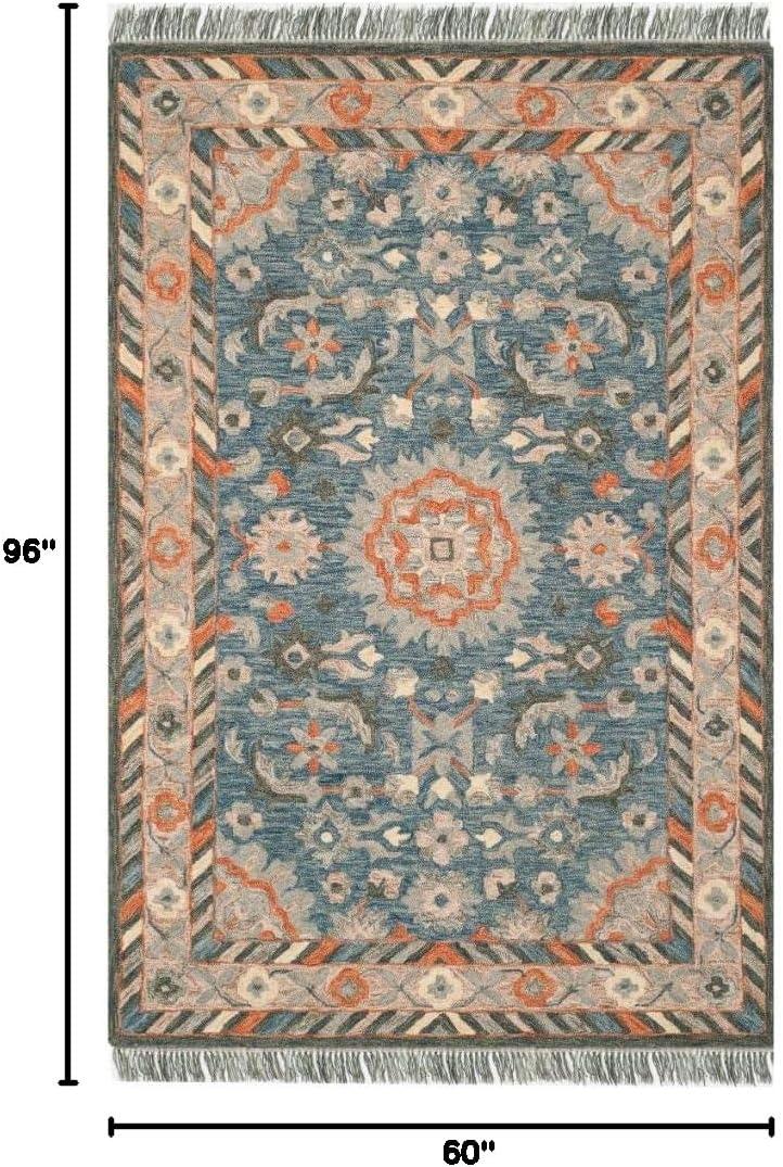 Aspen APN123 Hand Tufted Area Rug - Blue/Rust - 5'x8' - Safavieh.