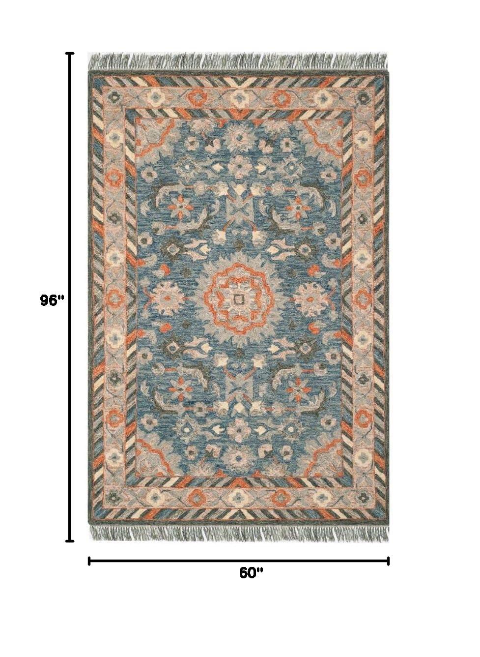 Aspen APN123 Hand Tufted Area Rug - Blue/Rust - 5'x8' - Safavieh.