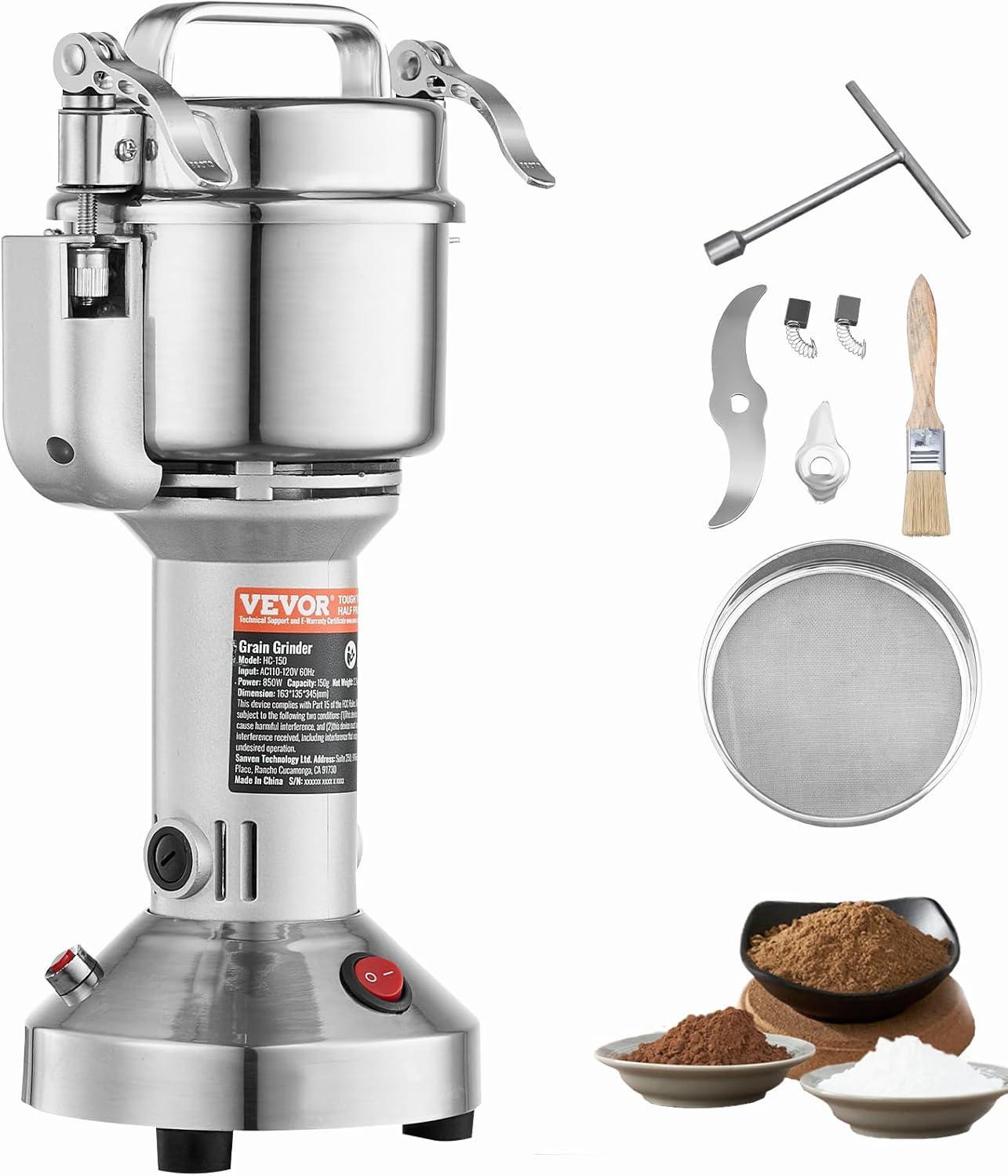 VEVOR 750g Silver Stainless Steel Electric Grain Mill Grinder