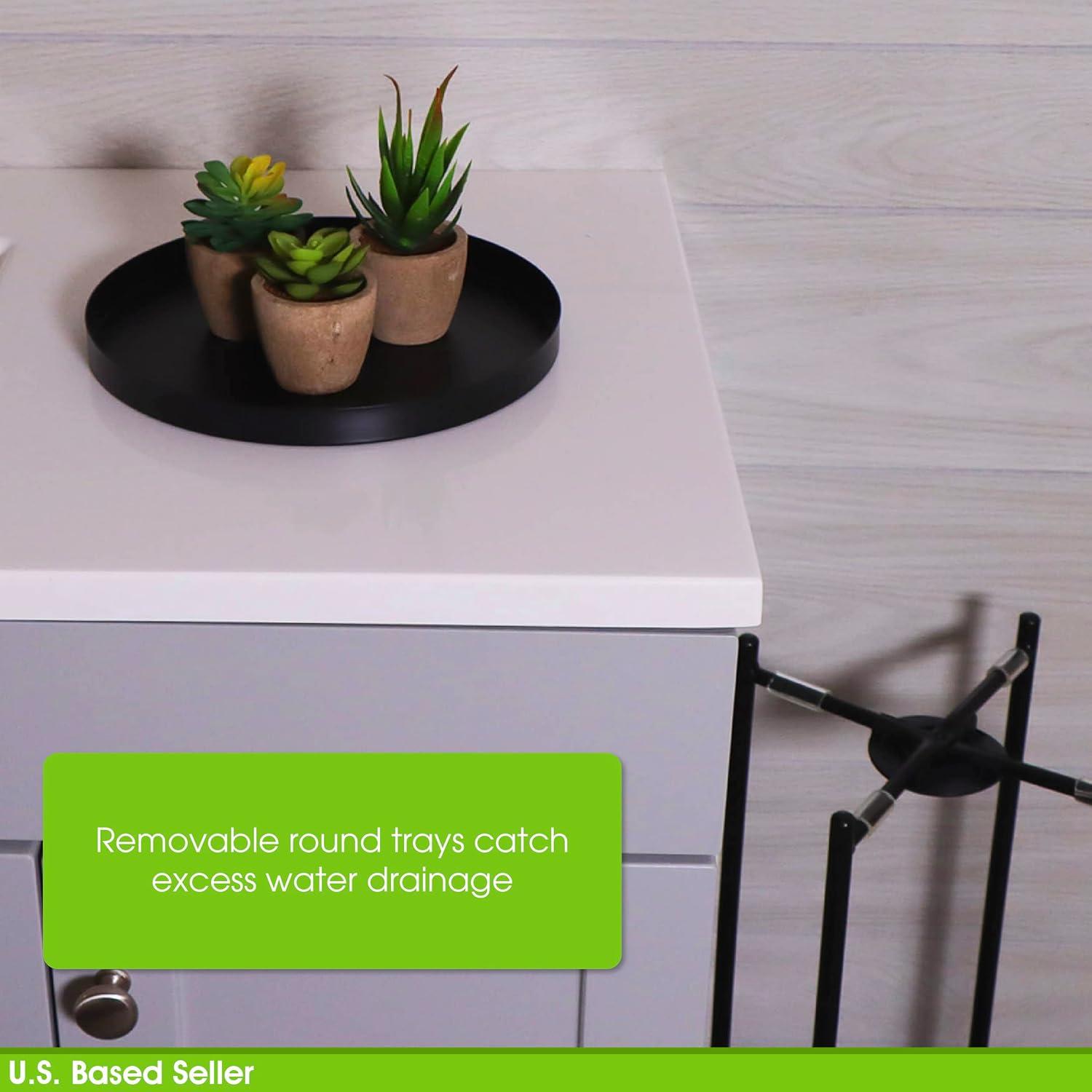 7Penn Tall Pedestal Plant Stand Table - 2 Tier Indoor Black Plant Riser Shelf
