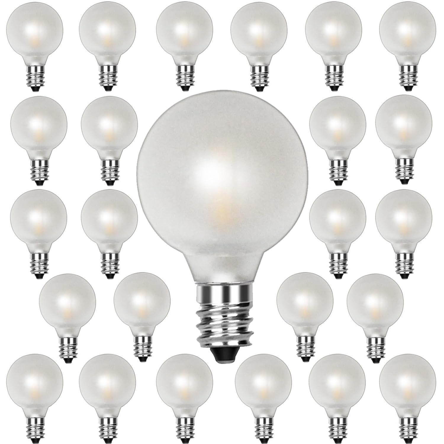Novelty Lights Frosted White G40 Globe Hanging Outdoor String Light Replacement Bulbs E12 Candelabra Base 5 Watt