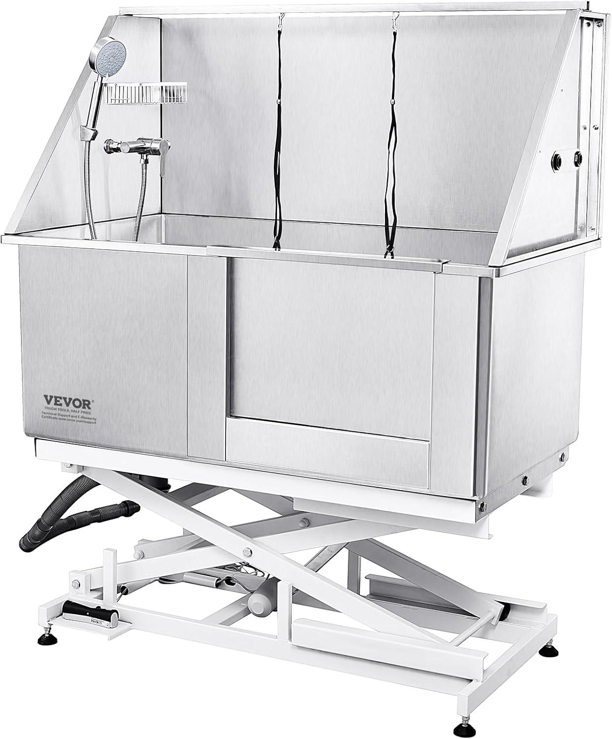VEVOR 50" W Metal Dog Grooming Tub Electric Height Adjustment with Right Door Opening