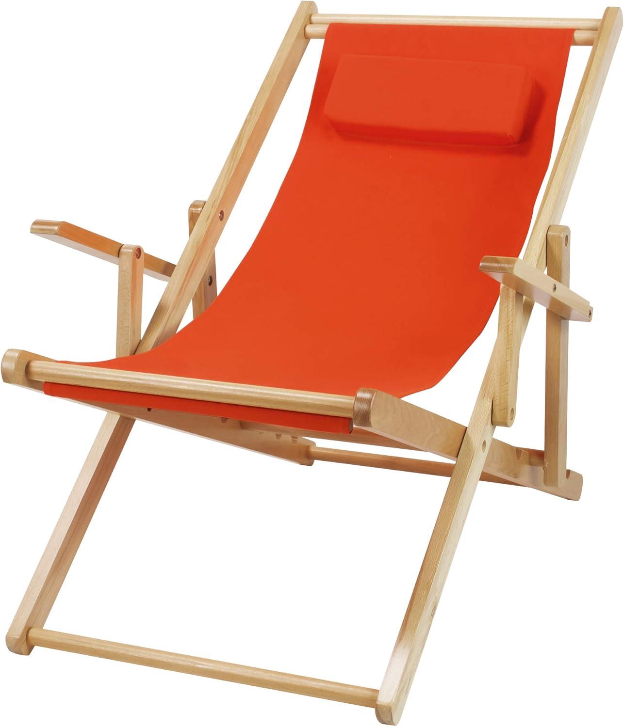 Natural Maple Frame Orange Canvas Sling Chair with Cushions