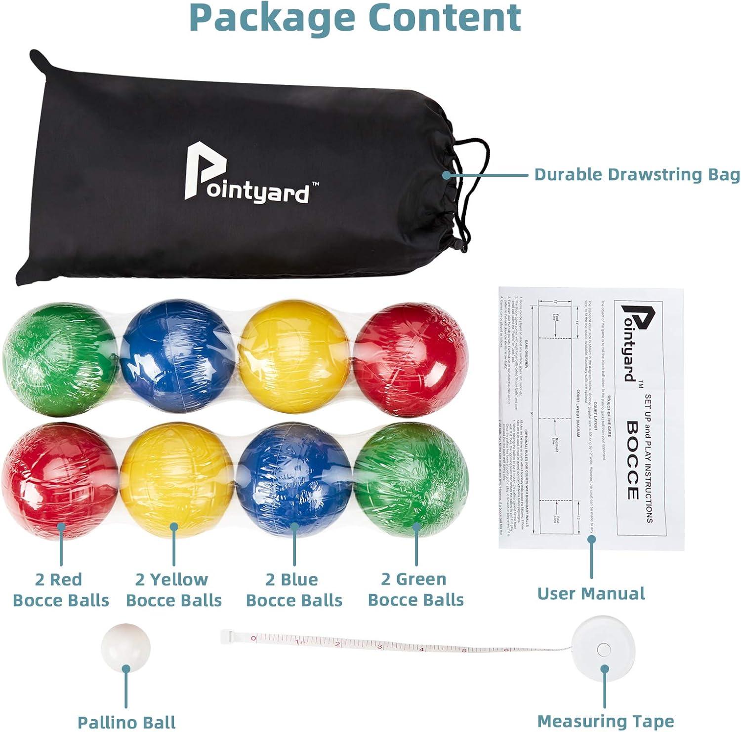 ropoda 90mm Bocce Ball Set, Lighter Bocce Ball for Beginners with 8 Balls, Pallino, Case and Measuring Rope for Backyard/Beach/Lawn, Composite Plastic for Kids Teens Beginners