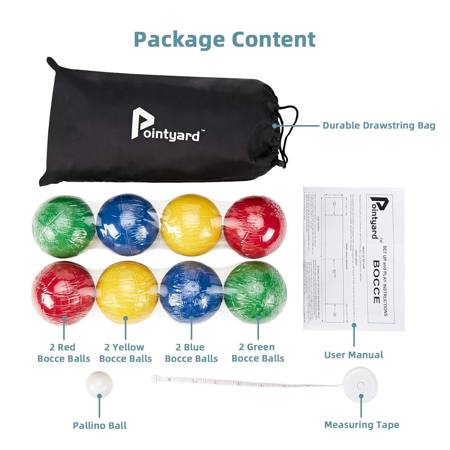 ropoda 90mm Bocce Ball Set, Lighter Bocce Ball for Beginners with 8 Balls, Pallino, Case and Measuring Rope for Backyard/Beach/Lawn, Composite Plastic for Kids Teens Beginners