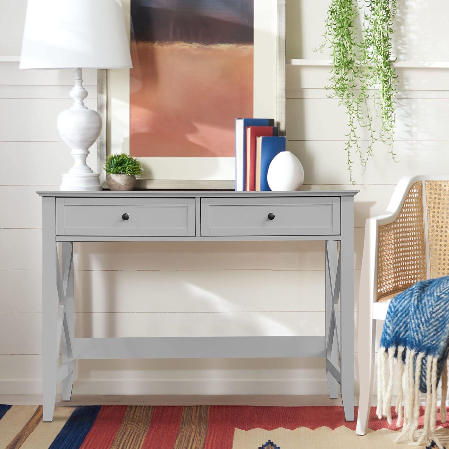 Gray Rectangular Modern Engineered Wood Computer Desk with Drawers