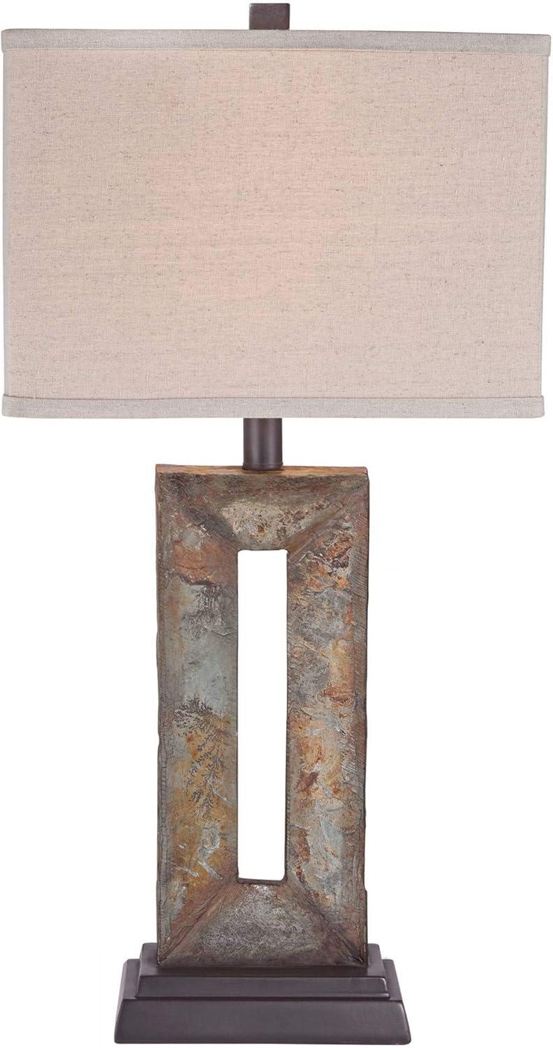 Franklin Iron Works Tahoe Rustic Table Lamp 26" High Natural Stale Rectangular Box Shade for Bedroom Living Room Bedside Nightstand Office Kids House