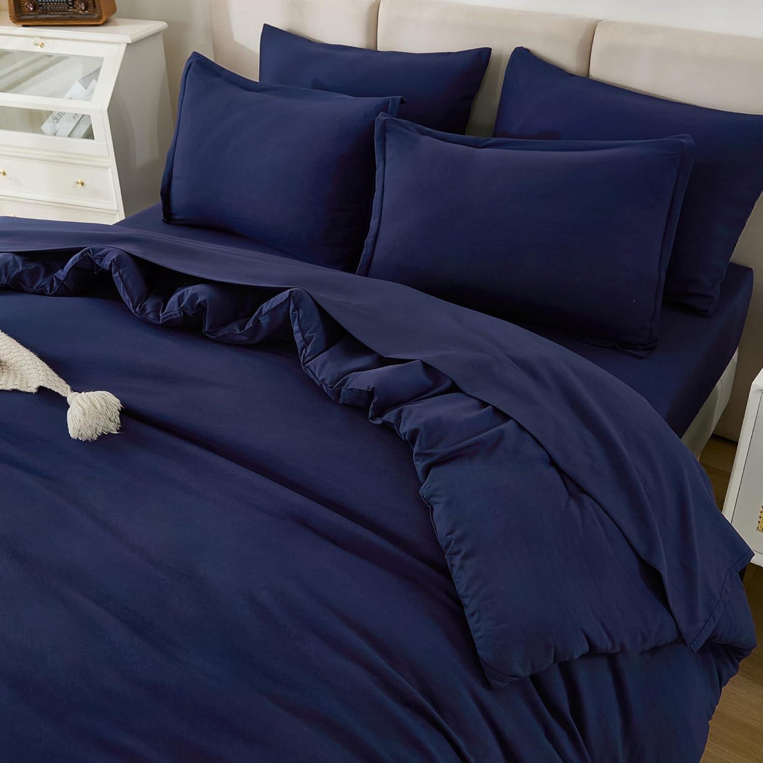 Navy Blue Queen Microfiber Down Alternative Bed Set