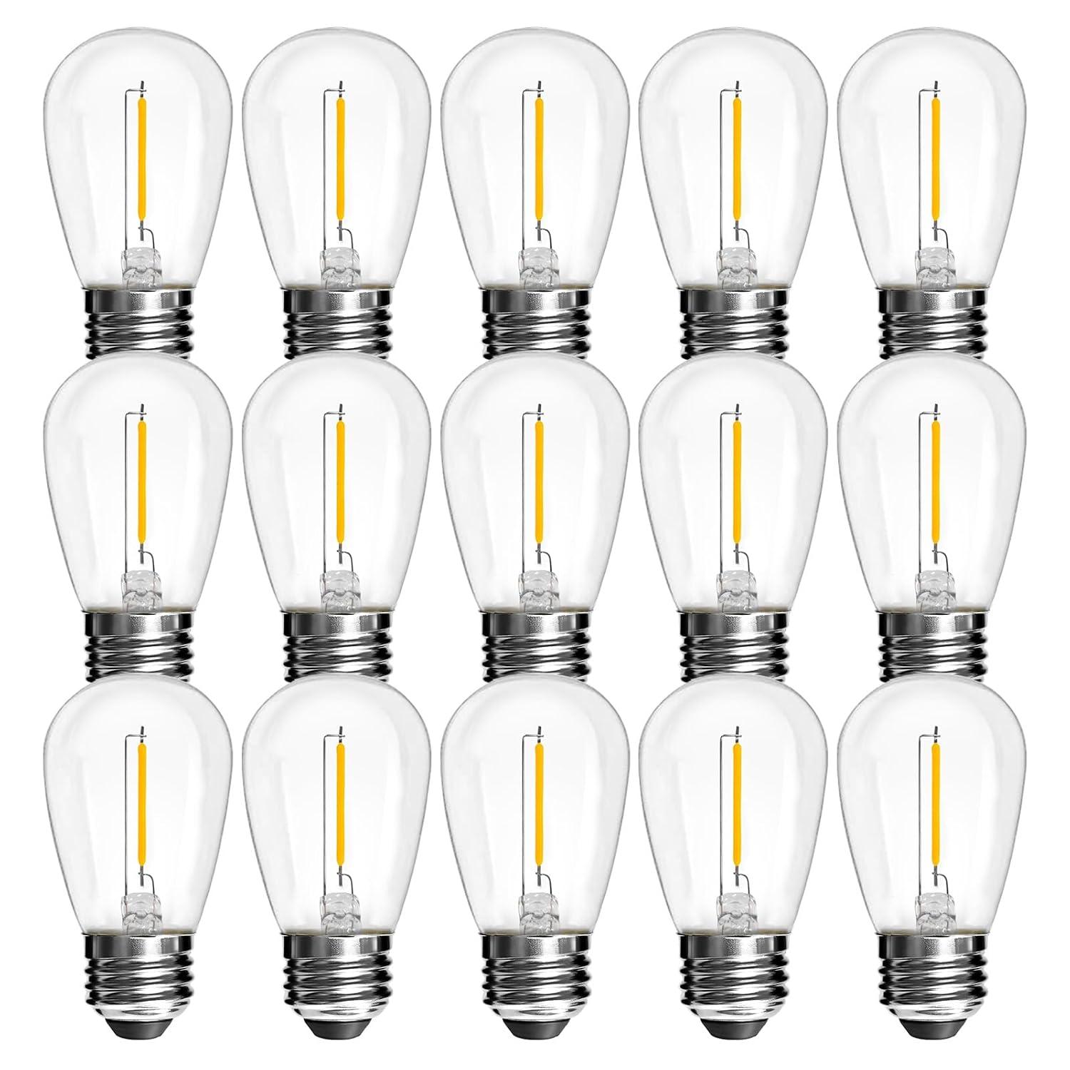 Svater Replacement Bulbs for Outdoor String Lights, 15 Pack S14 LED Bulbs for Patio, E26 Base 1W Bulb Equal to 11W Incandescent, Dimmable,Shatterproof 2700K Warm White