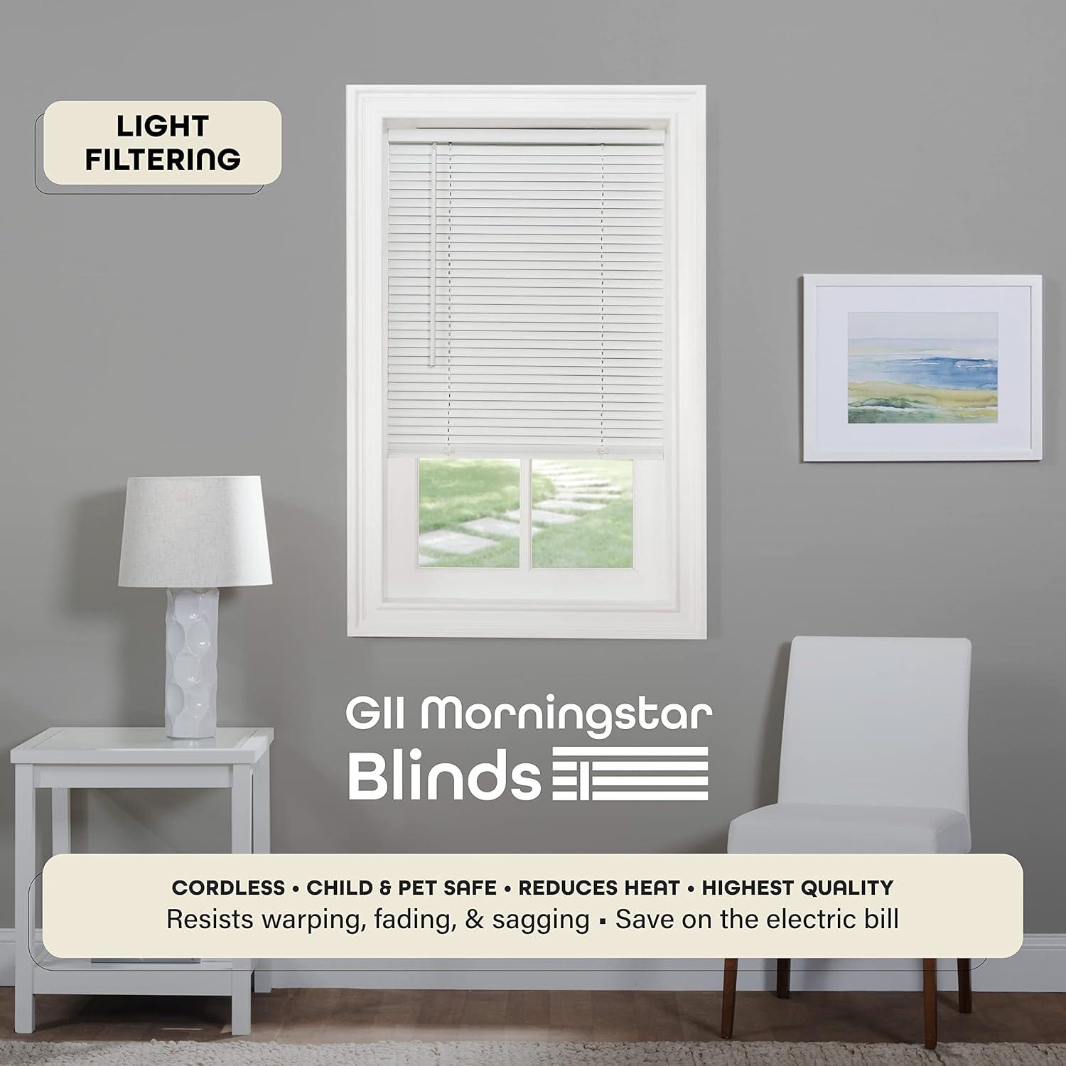 Achim GII Morningstar Indoor Cordless White Vinyl Light Filtering Window Mini Blind, 64" L x 35" W