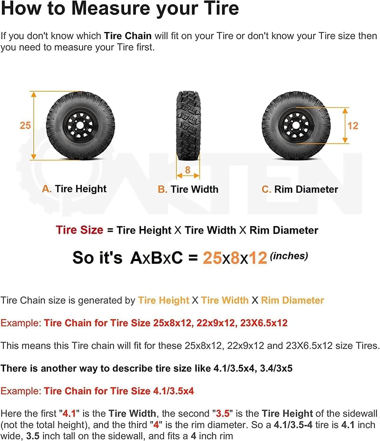 OakTen Set of 2 Tire Chains with Tensioners for Lawn & Garden Tractors Mowers, 2-Link, Fits for Tire Size 22x8x10 22x8x12