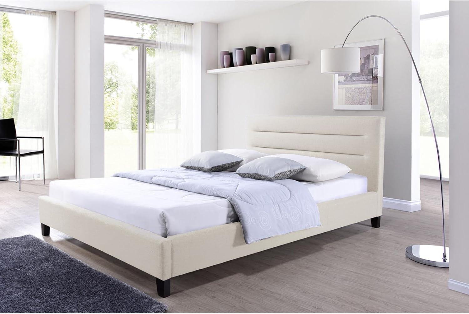 Baxton Studio Hillary Modern and Contemporary Grey Fabric Upholstered Platform Base Bed Frame, multipl sizes