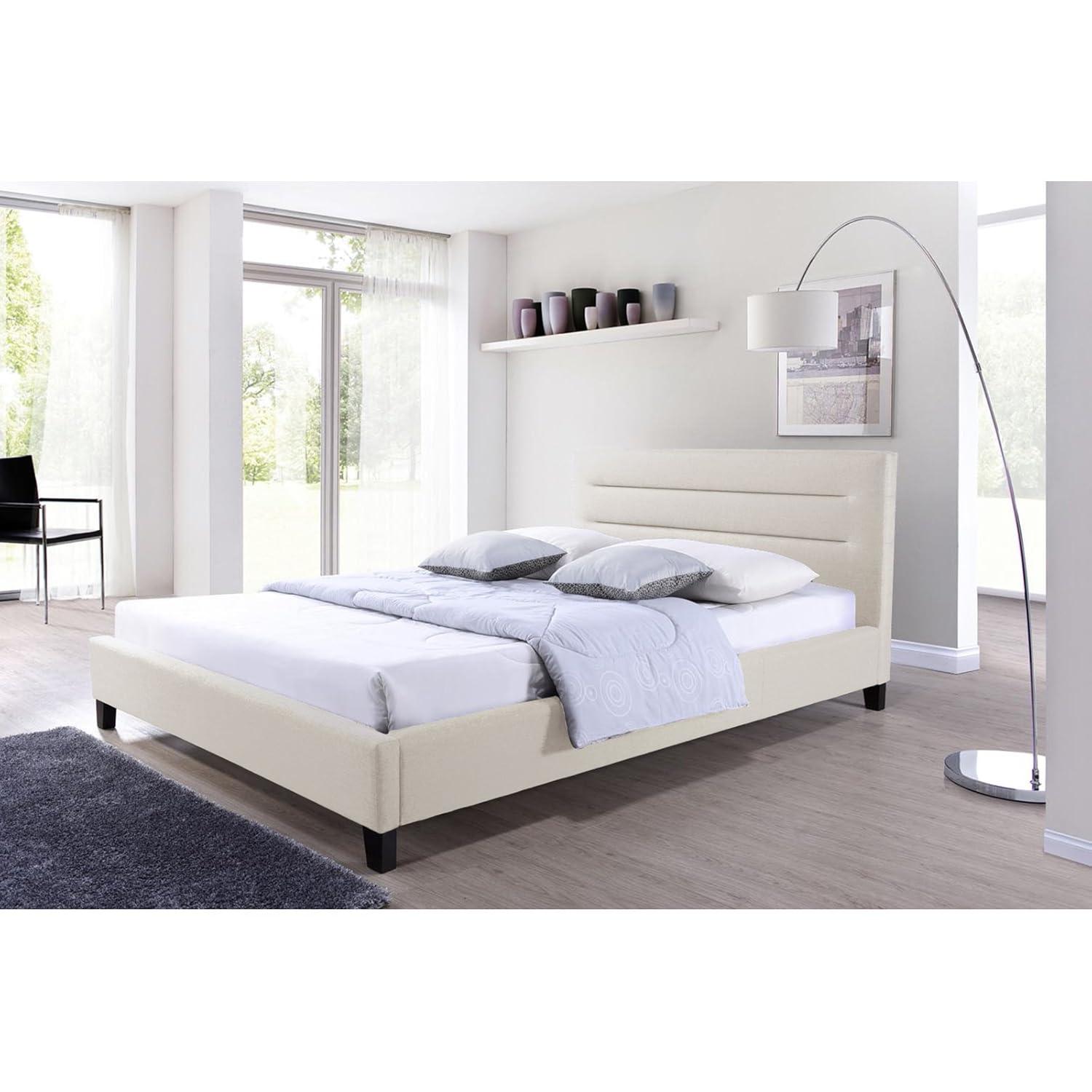 Baxton Studio Hillary Modern and Contemporary Grey Fabric Upholstered Platform Base Bed Frame, multipl sizes