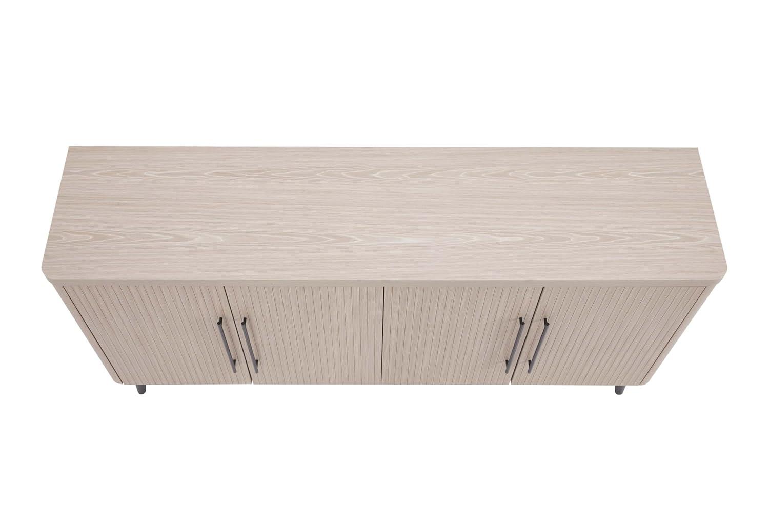 Manhattan Comfort Jodie 65" Mid-Century Modern Sideboard with 8 Adjustable Shelves in Whitewashed Oak
