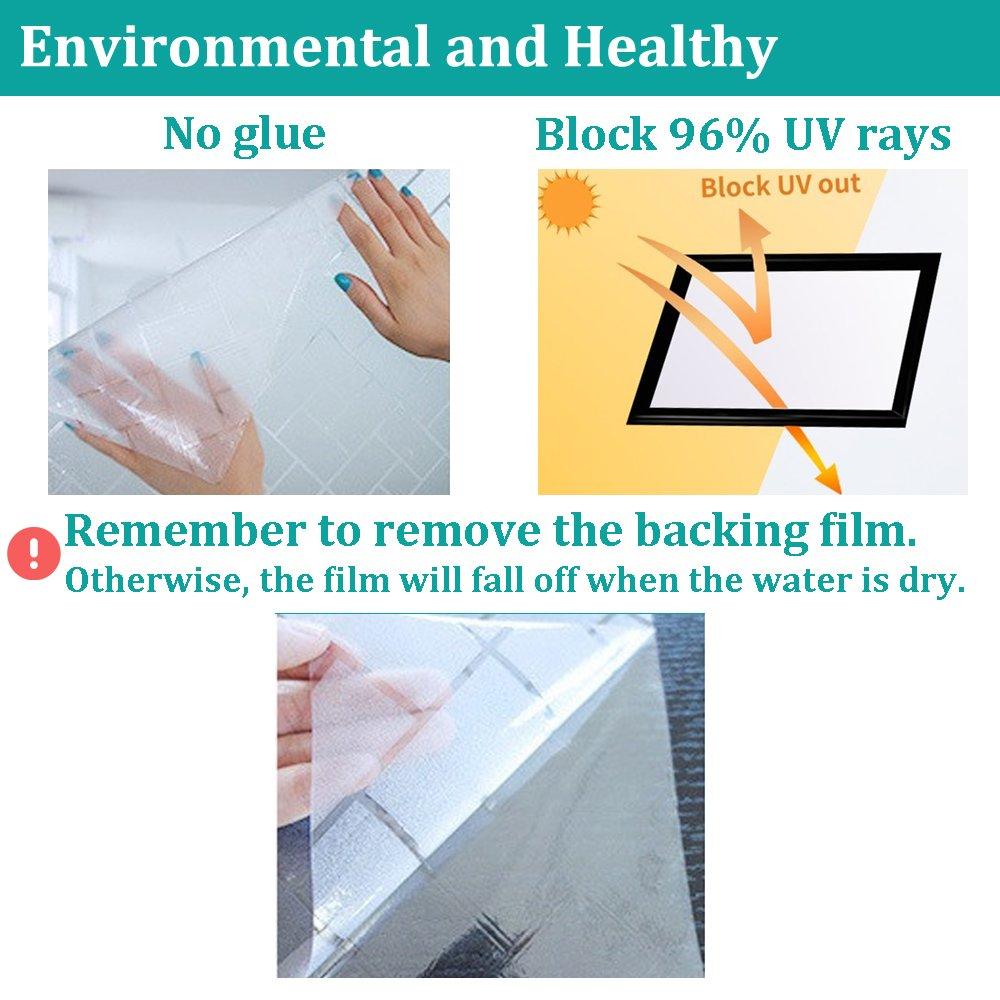 No Glue Privacy Window Film, Frosted Window Tint Stained Glass Static Cling Window Decor/Privacy Protection/Heat Control/Anti UV for Home/Office, 35.5x78.5 inch