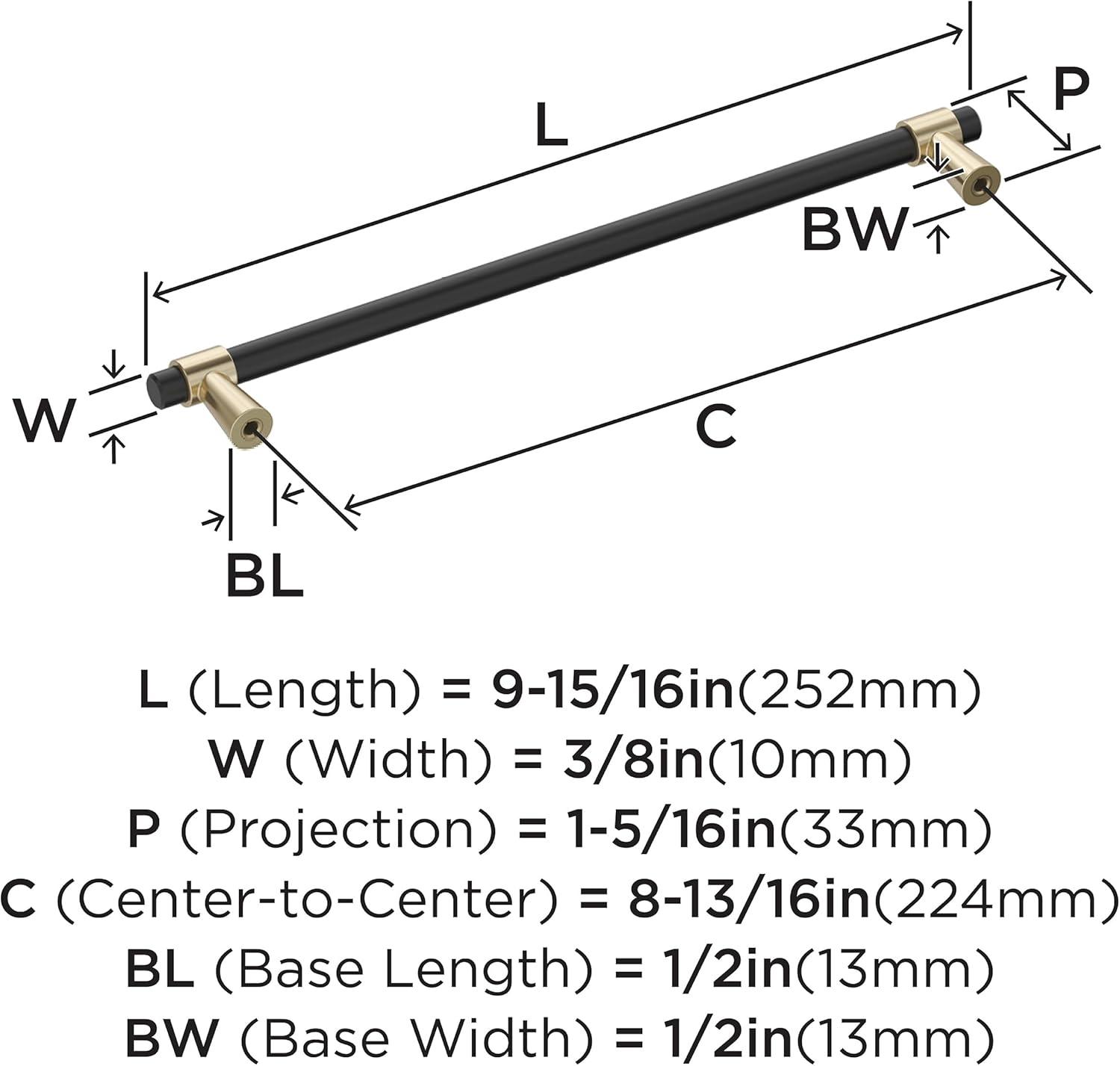 Amerock Mergence 8-13/16 inch (224mm) Center-to-Center Matte Black/Golden Champagne Cabinet Pull